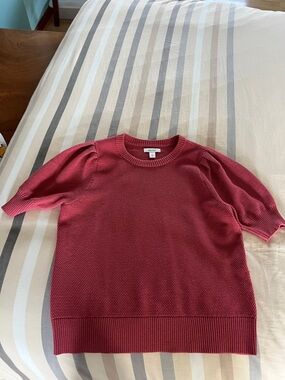 Nine West Berry Short Puff-Sleeve Crewneck Sweater